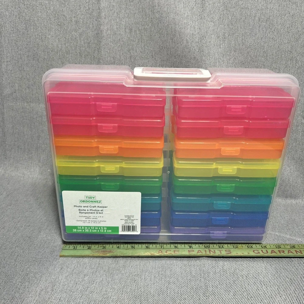 Simply Tidy Photo and Craft Keeper 16 Case Rainbow Storage Box 4x6 Organizer